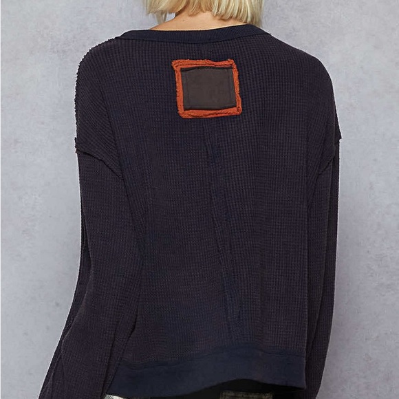POL Navy Peace Patchwork Long Sleeve Top - Picture 2 of 4